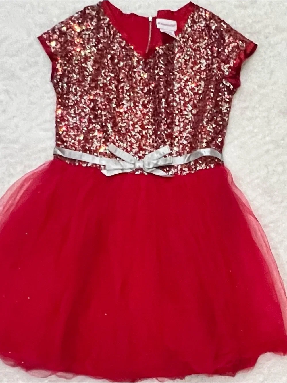 American Girl Red Sequin Tulle Party Dress for Kids - Sparkling Bow Detail